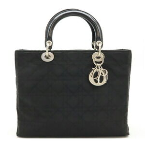 Christian Dior Lady Cannage handbag tote bag Black Leather